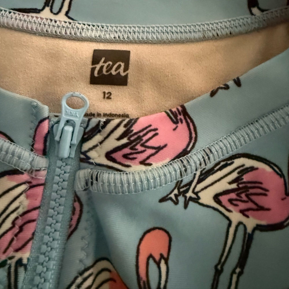 Tea Collection Long Rash Guard One-Piece Fabulous Flamingos Swimsuit - Picture 2 of 3